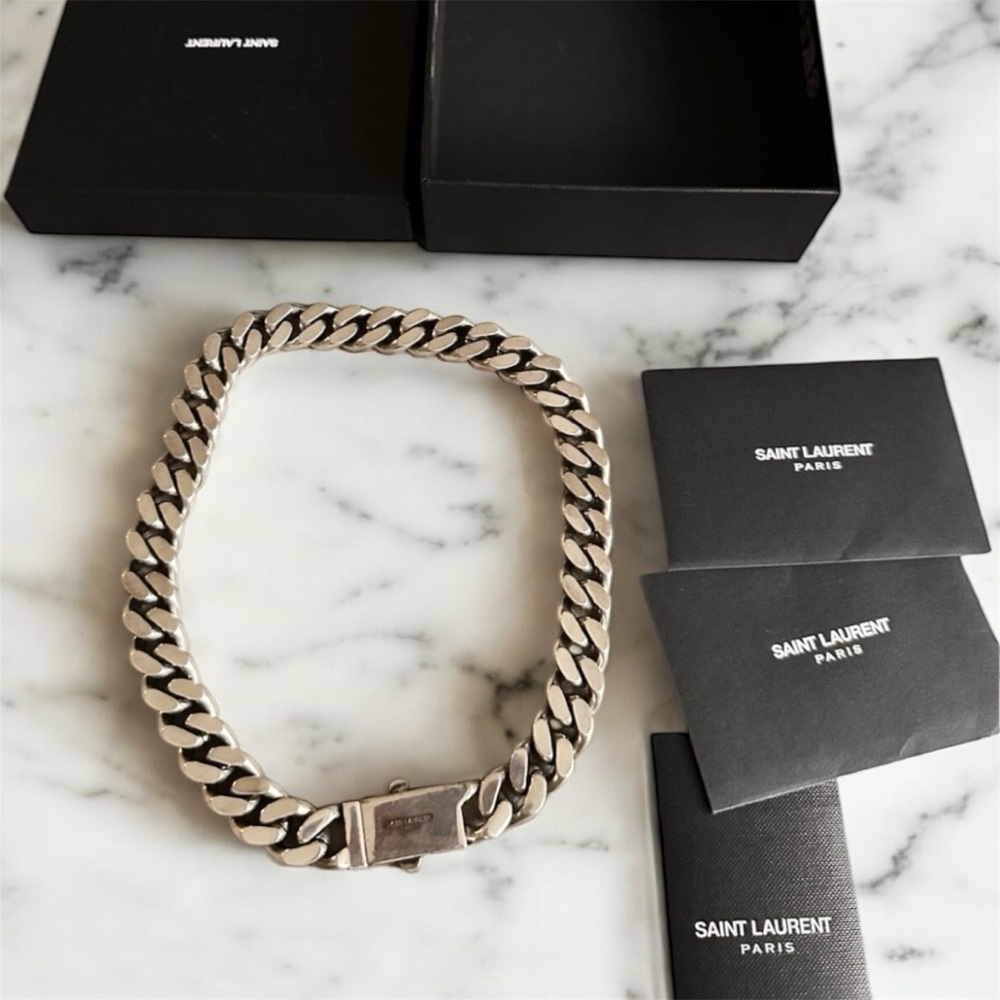 Saint Laurent Chunky Chain Necklace Choker Chunky Cuban Links Large 18” Autentic